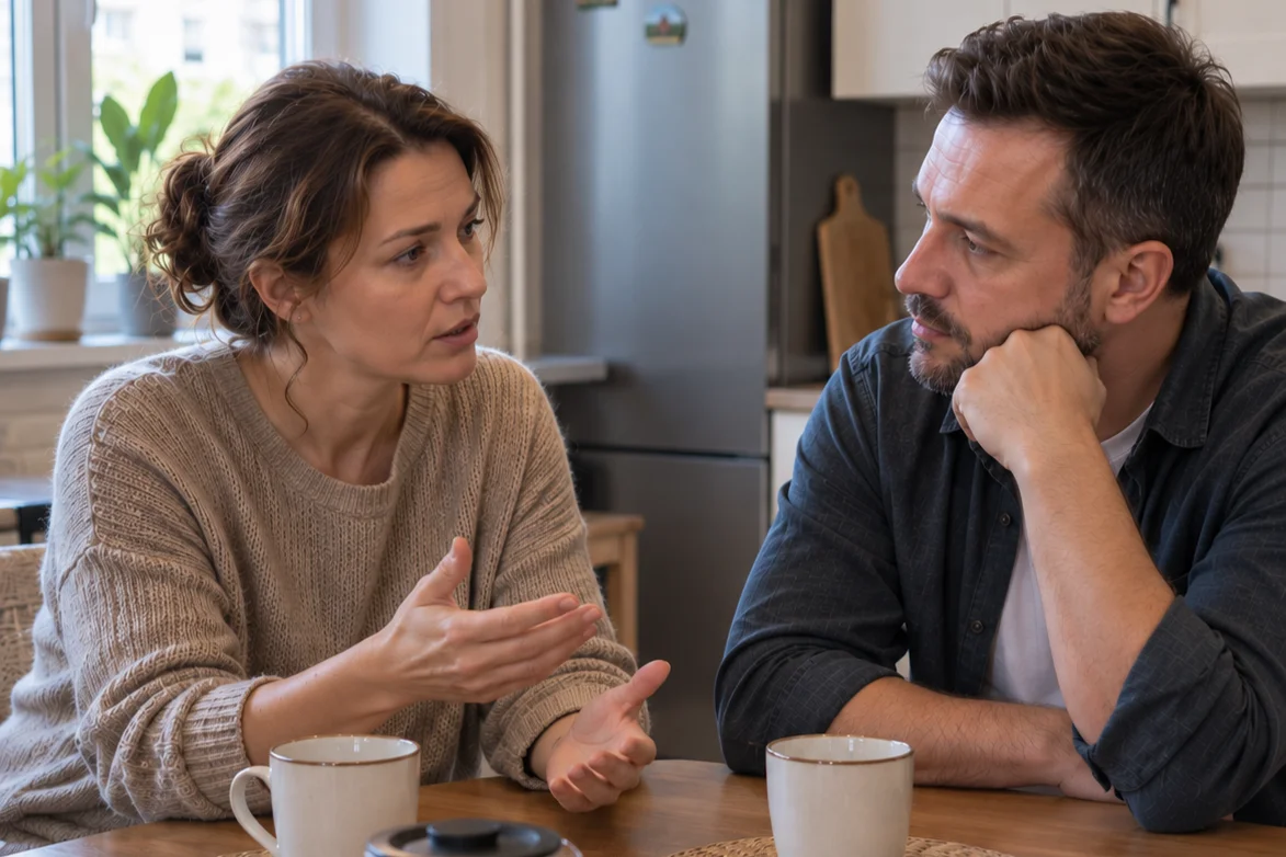 Муж и жена разговаривают о созависимости в рамках терапии
